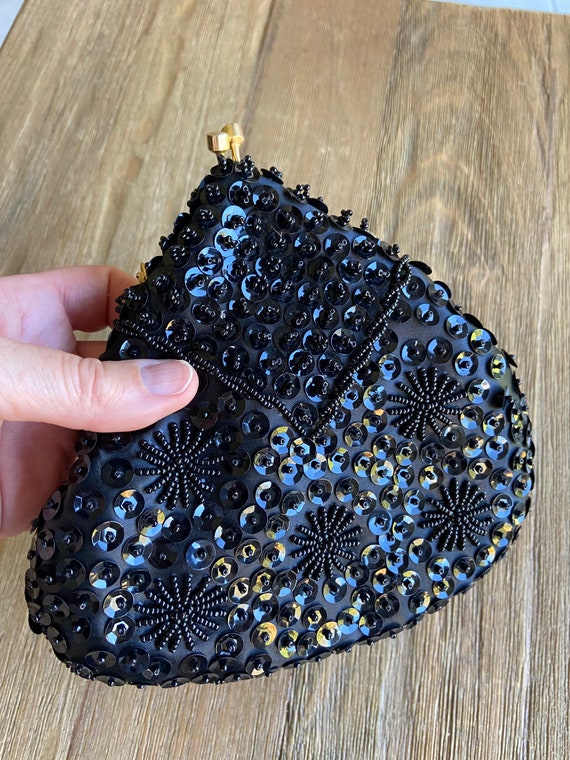 Vintage black beaded pouch purse - image 8