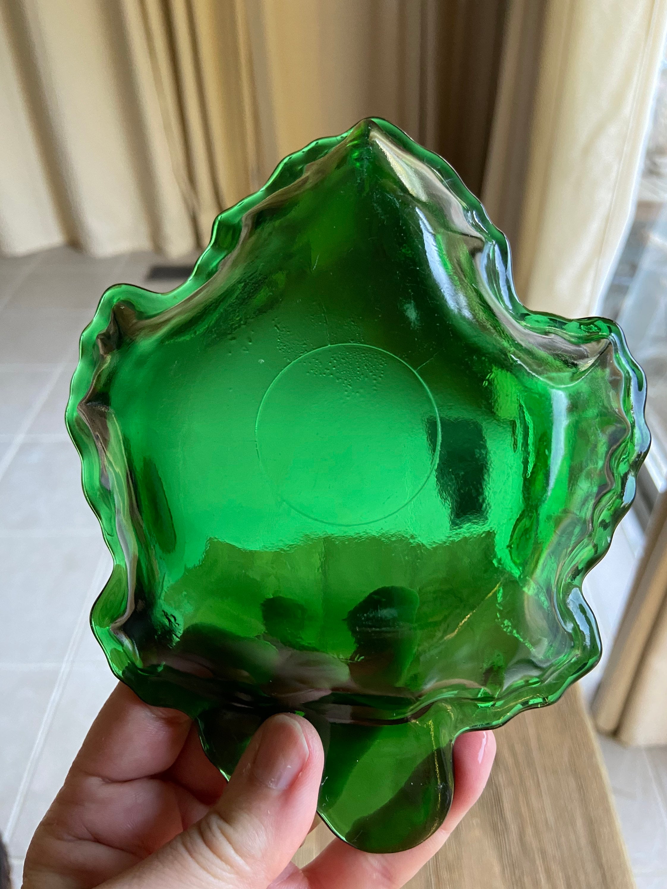 Vintage green glass leaf bowl Etsy
