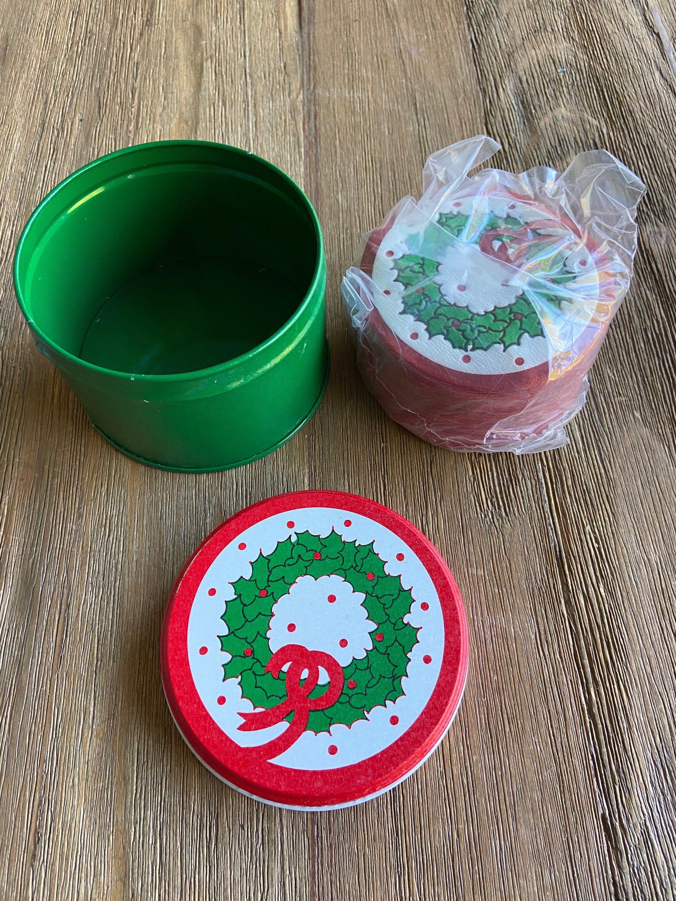 Vintage Lillian Vernon Christmas Coasters With Tin Etsy