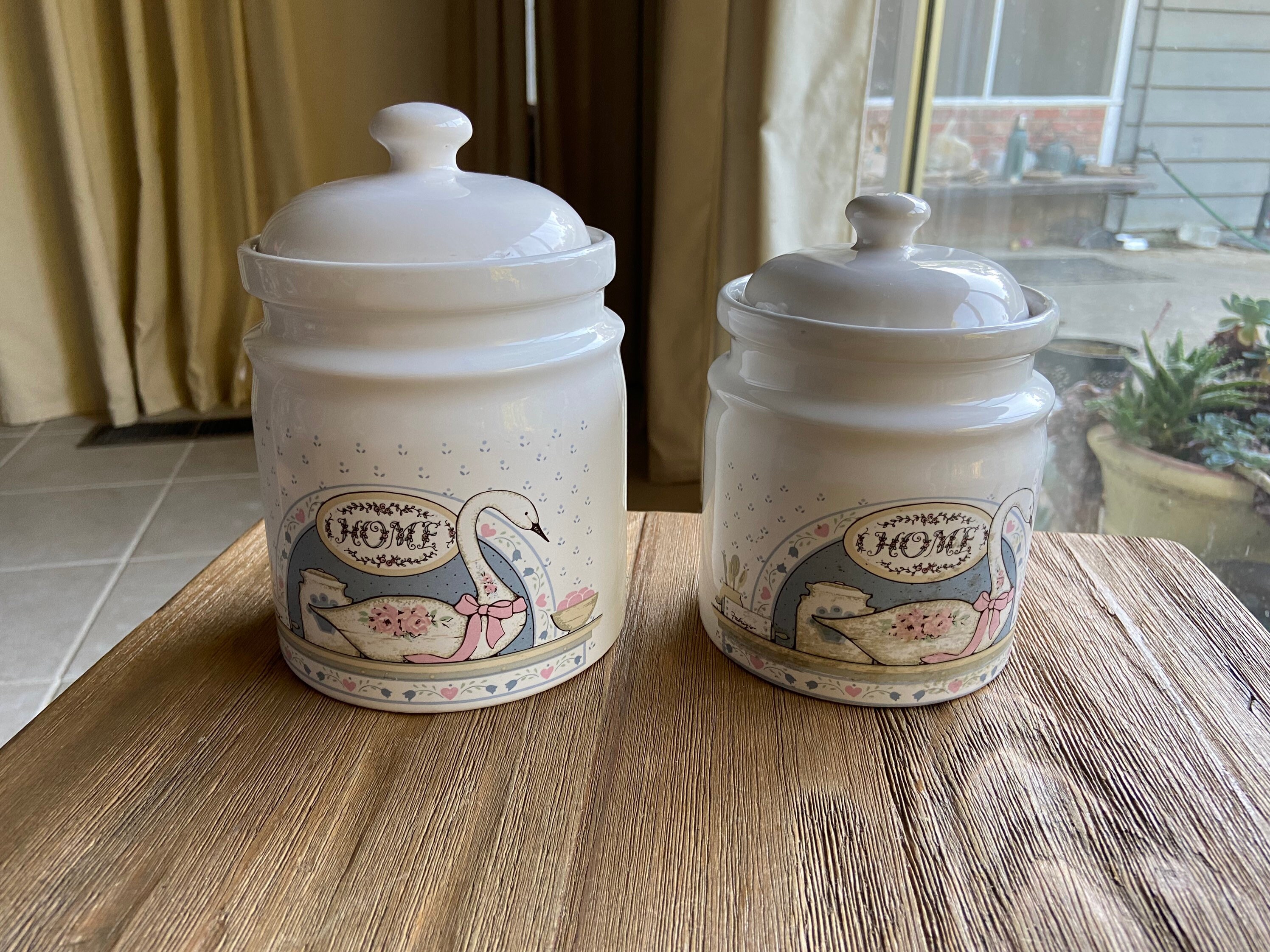 Vintage swan with bow canister set Etsy