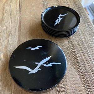 Vintage Otagiri bird coasters in laquered box