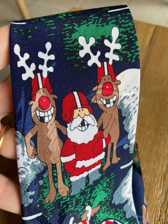 Vintage football Santa and reindeer Christmas tie