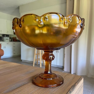 Vintage amber glass footed bowl