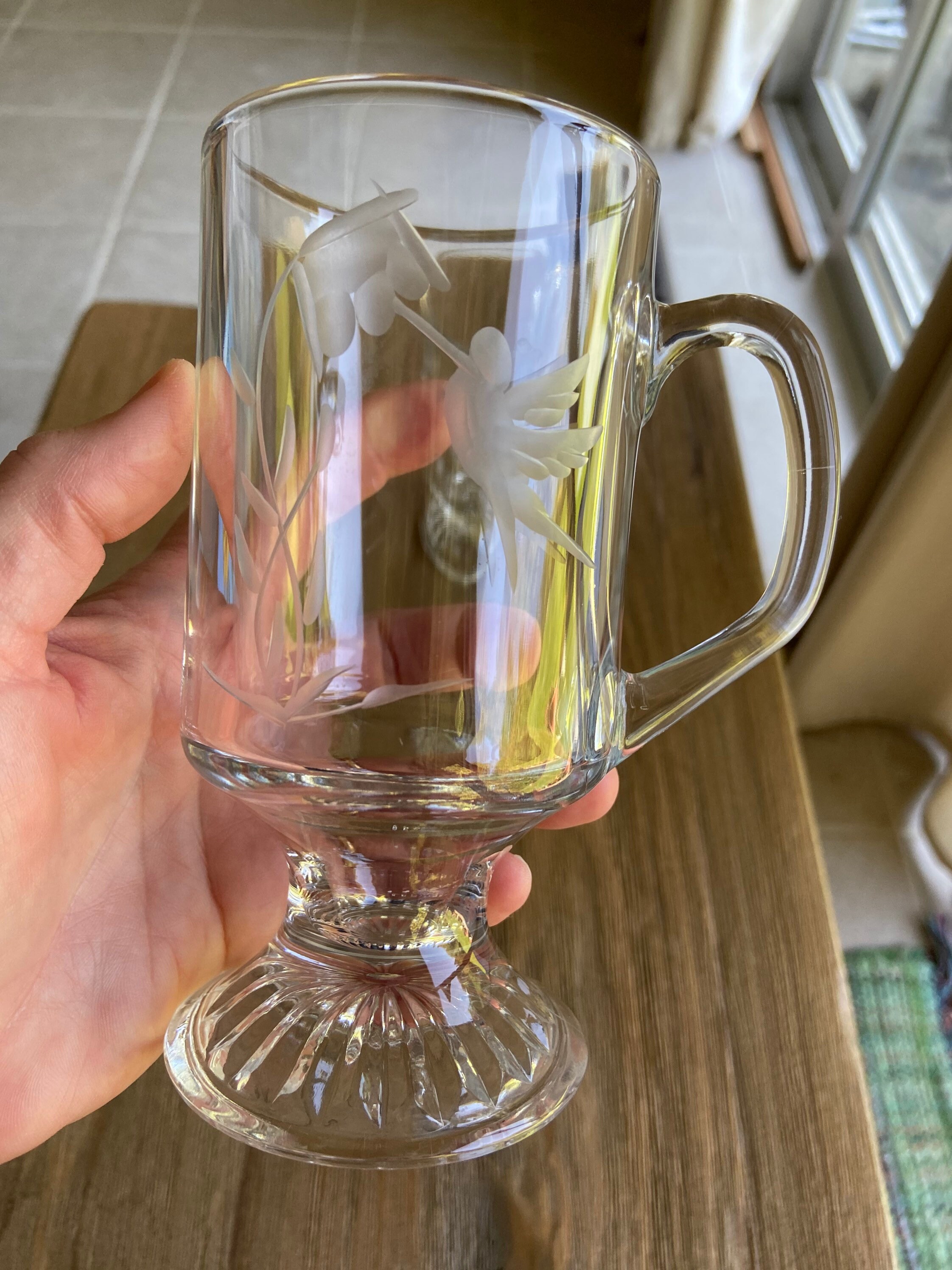 Vintage Etched Glass Footed Glass Mugs Etsy