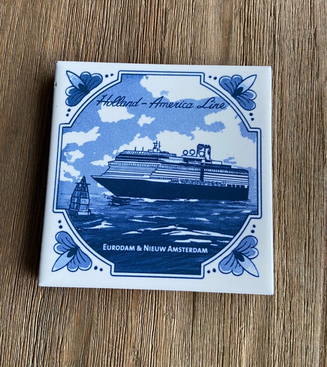 Blue Delft Holland America Line Tile Coaster - Etsy
