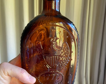 Vintage Log Cabin syrup amber bottle