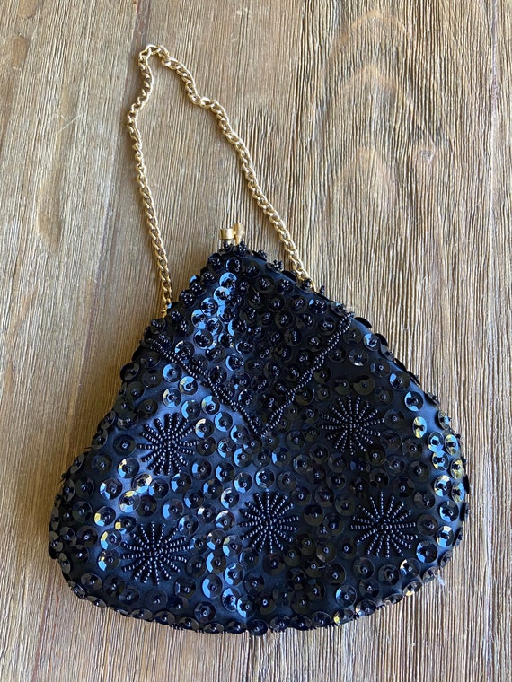 Vintage black beaded pouch purse