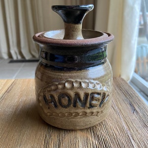 Vintage handmade ceramic honey pot