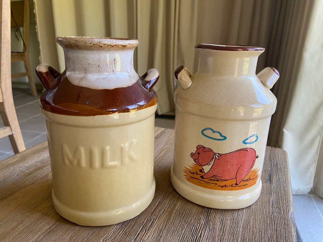 Vintage Glazed Milk Jug Canisters Etsy