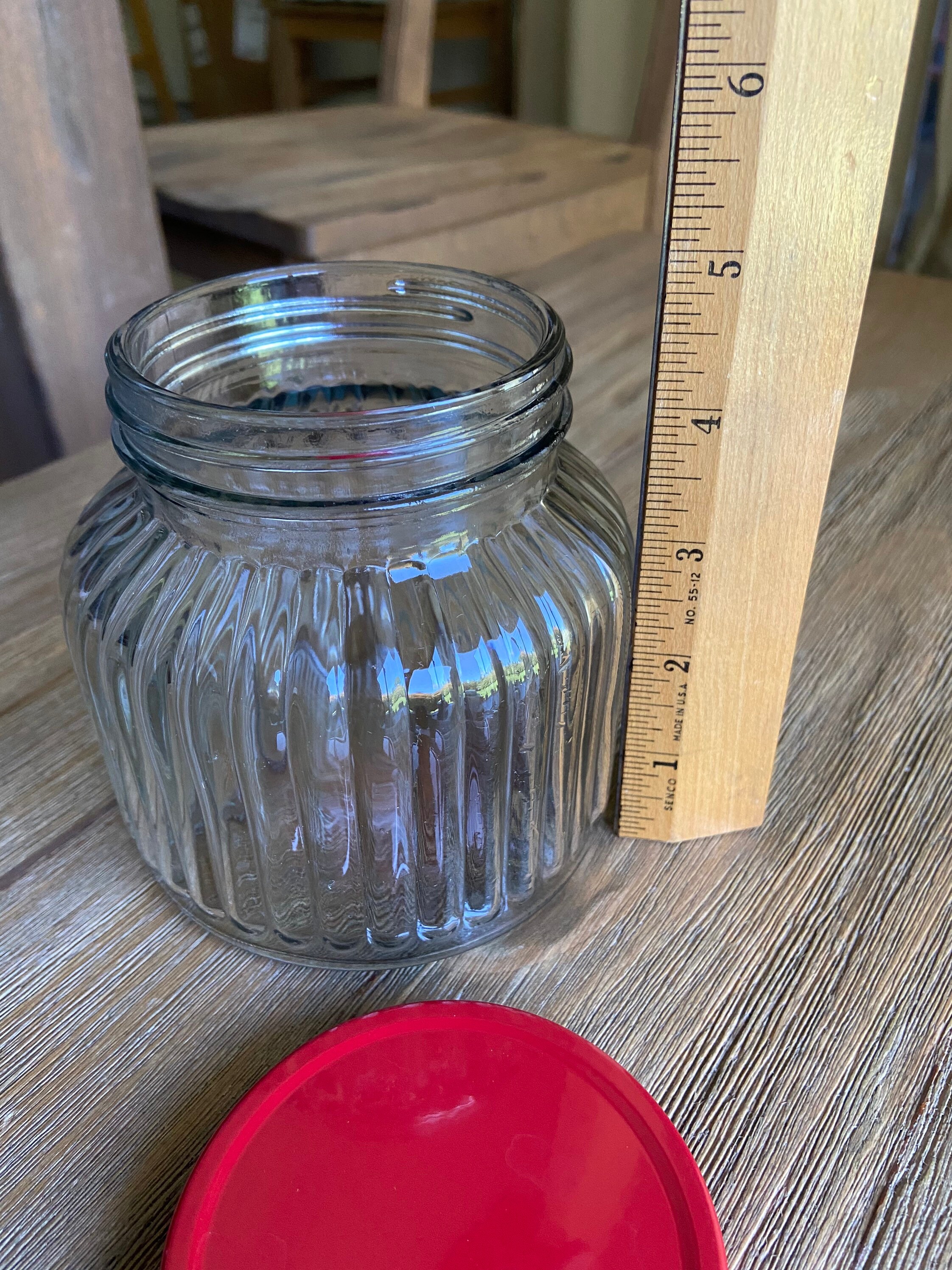Ribbed glass jar with red lid Etsy