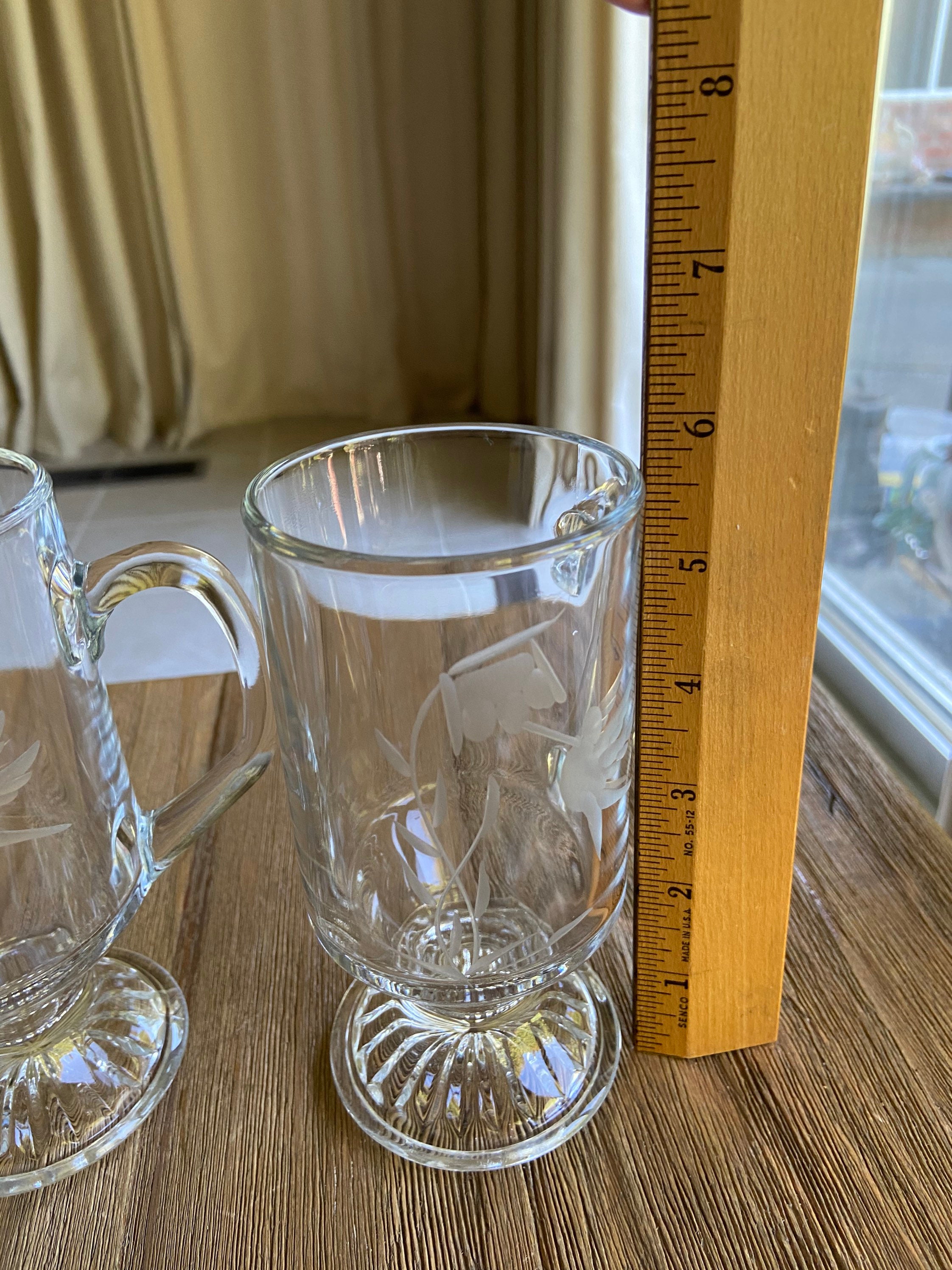 Vintage Etched Glass Footed Glass Mugs Etsy