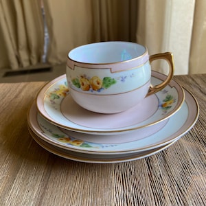 Vintage pink and gold hand painted tea set