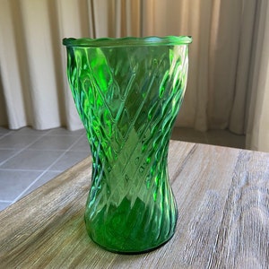 Vintage green glass large vase