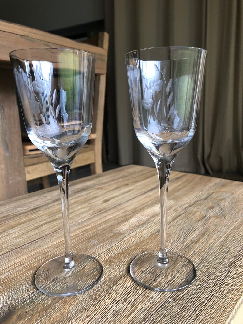 Vintage etched glass flutes