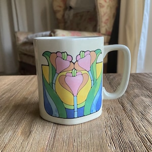 Vintage stained glass motif flowers mug