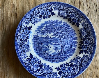 Vintage English scene blue Churchill bread plate