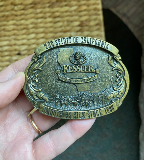 Vintage Kessler whiskey brass belt buckle