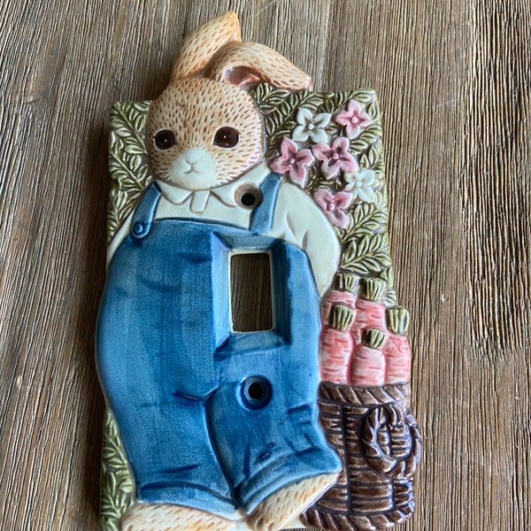 Vintage Takahashi bunny in jeans ceramic switchplate