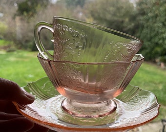 Vintage American Sweetheart pink glass cup,sherbet bowl and small plate