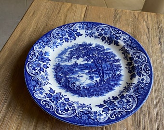 Vintage English scene blue Churchill dinner plate