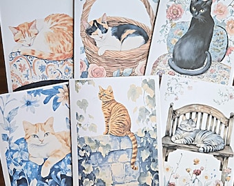 Cat Note Cards: Floral Cats, Gift for Cat Lover