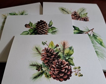 10 Assorted Note Cards, Pinecones, Winter Blank Cards