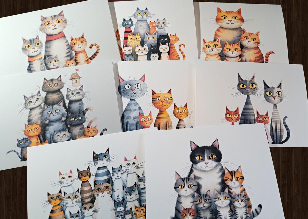 Cat Note Cards, Family Illustrations, Gift for Cat Lover - Etsy