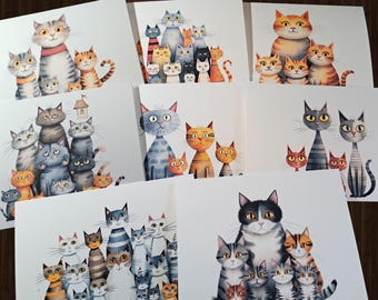 Cat Note Cards, Family Illustrations, Gift for Cat Lover