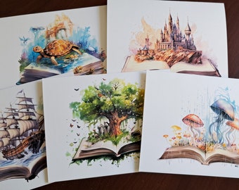 Magical Books Note Cards, Blank Cards, Book Lover