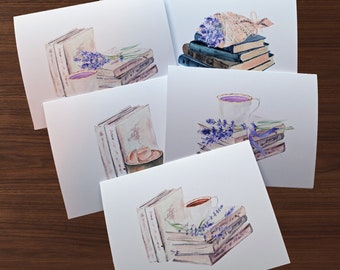 10 Book Lover Note Cards, Blank Cards, Small Gift for Sister