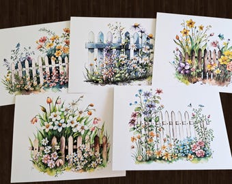 Garden Flower Note Cards, 10 Blank Cards