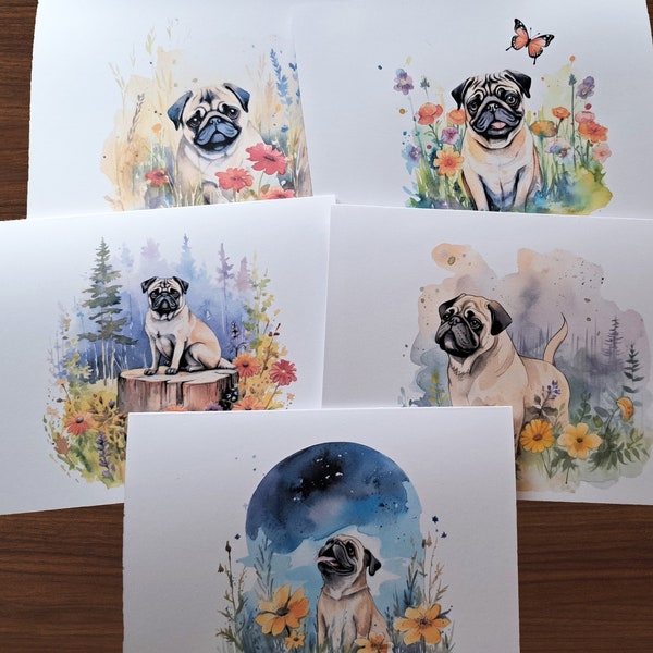 Dog Note Cards, Pug, Blank Cards, Birthday Gift for Sister