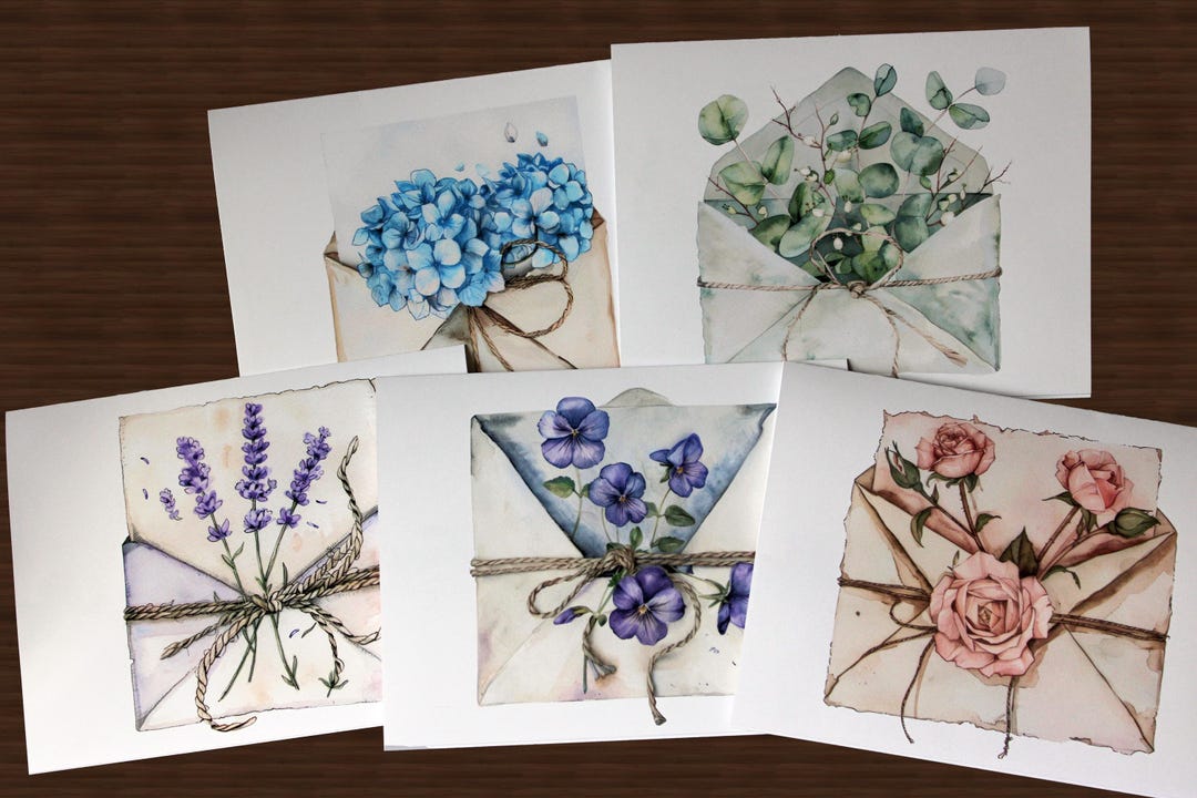 Floral Note Cards: 10 Blank Cards With Envelopes, Birthday Gift - Etsy