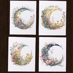 Moon Note Cards, Floral Blank Cards, Birthday Gift for Friend