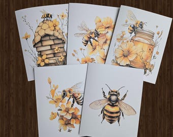 Watercolor Honey Bee Note Cards: Thank You Gift Set