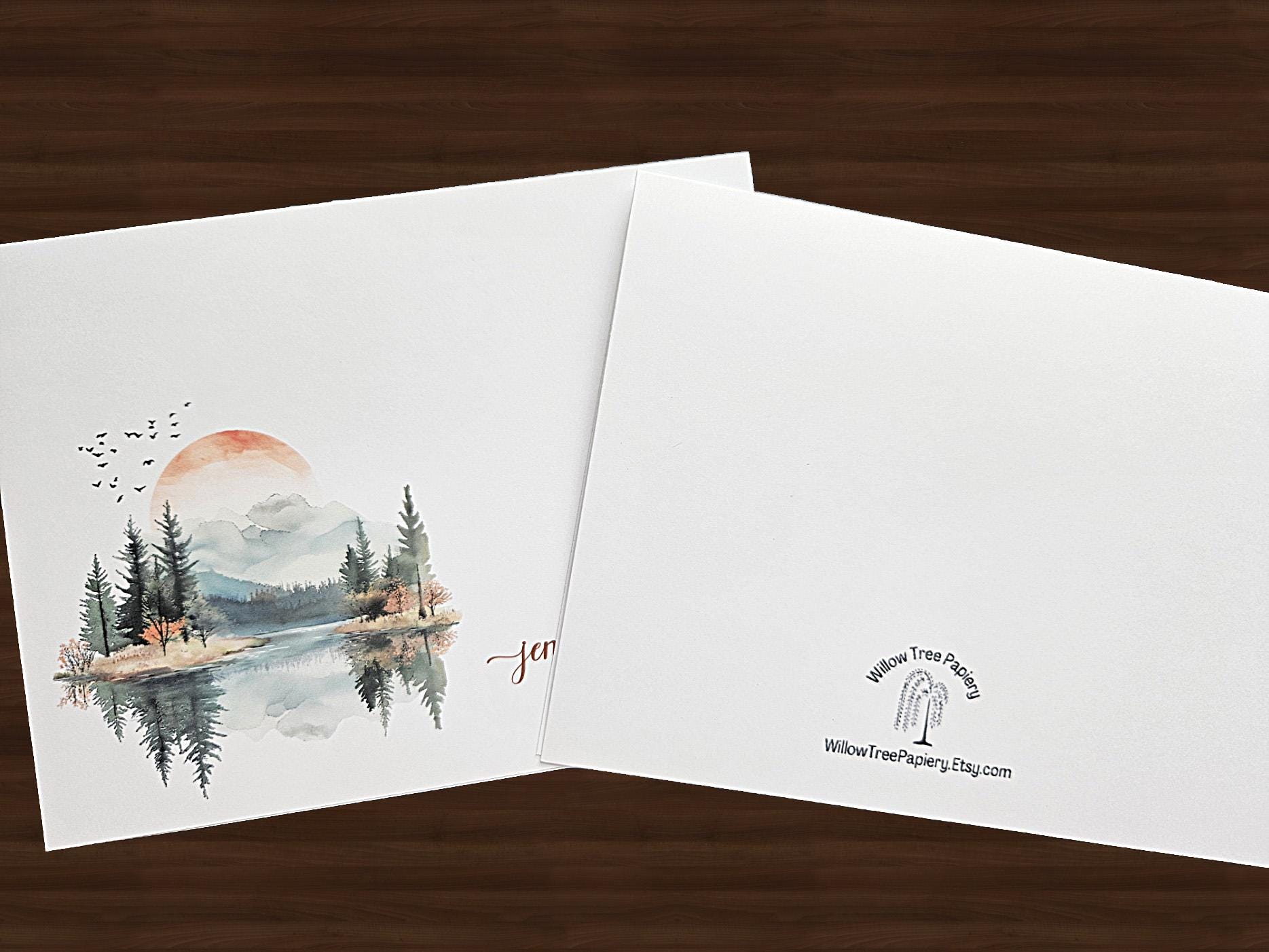 Personalized Note Cards: Watercolor Landscape, Blank Cards - Etsy