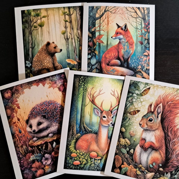 Forest Animal Note Cards, Blank Cards with Envelopes, Birthday Gift for Friend