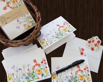 Personalized Wildflower Note Cards, 12 Blank Cards, Birthday Gift for Sister
