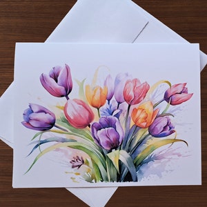 10 Note Cards with Envelopes, Tulips, Birthday Gift