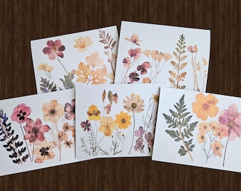 10 Note Card Set, Illustrated Dried Flowers, Blank Cards, Gift for Mom