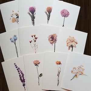 24 Note Cards, Blank Cards, Dried Flowers, Thank You Gift for Mom