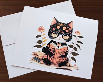 Book Lover Note Cards, Cat Lover, Blank Cards, Gift for Teacher