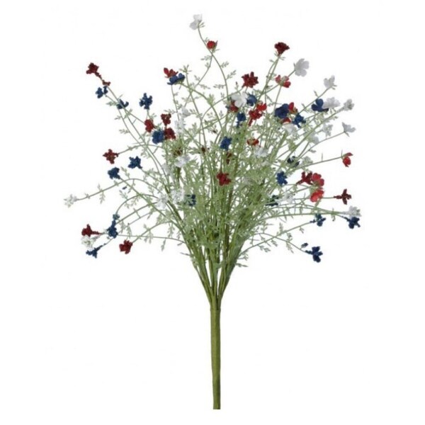 Patriotic Seeded Grass Bush 18", Summer Patriotic Bush, Red White Blue Floral Spray, Spring Foliage Spray, Patriotic Floral Pick MTF24093