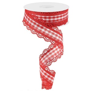 Scalloped Edge Red/white Gingham Check Wired Ribbon, 2.5 X 10