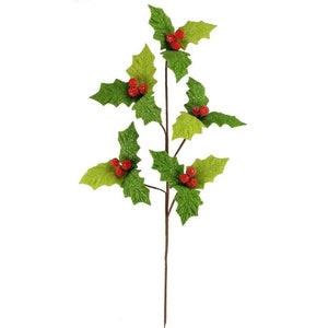 Holly Berry Pick, Christmas Holly Pick, Velvet Holly Christmas Pick,  Christmas Tree Fillers, Velvet Holly Leaf With Bells, Fake Holly,keleas 