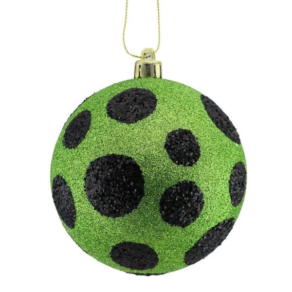 Glitter Polka Dot Ornament 4", Halloween Polka Dot Ornament, Glitter Ornament, Lime Green Halloween Ornament, Halloween Wreath Ornament