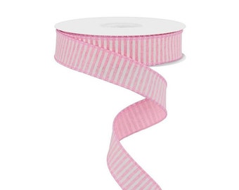 7/8 Horizontal Thin Stripes Ribbon: Pale Pink & White (10 Yards)