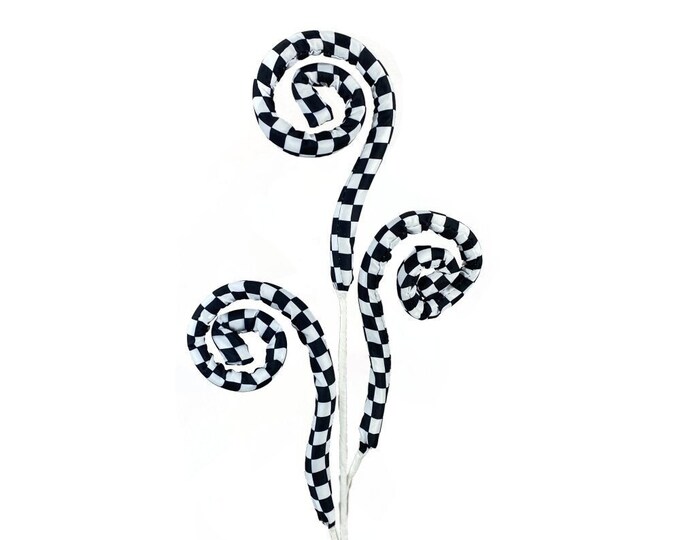 Black and White Checker Curly Spray 27, Black and White Christmas Spray