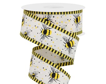 Bumble Bee/Diag/Stripe, 1.5", Summer Bumble Bee Ribbon, Summer Ribbon, Yellow and Black Ribbon, Bumblebee Ribbon, 1.5" Bee Ribbon, RGA838497