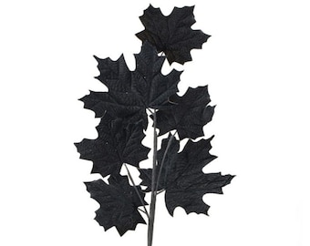 Black Velvet Maple Leaf Stem Spray, Halloween Spray, Halloween Wreath Embellishment, Halloween Ornament Spray, Halloween Pick